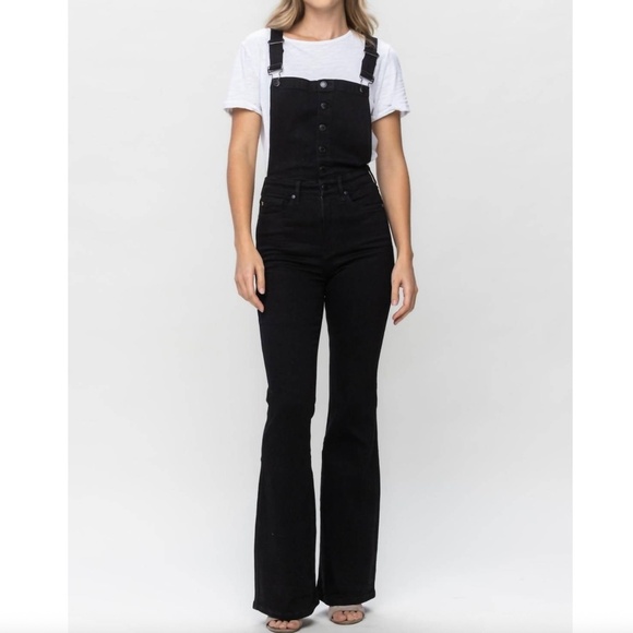 Judy Blue High Waist Tummy Control Top Retro Flare Overall Jeans - Picture 1 of 6